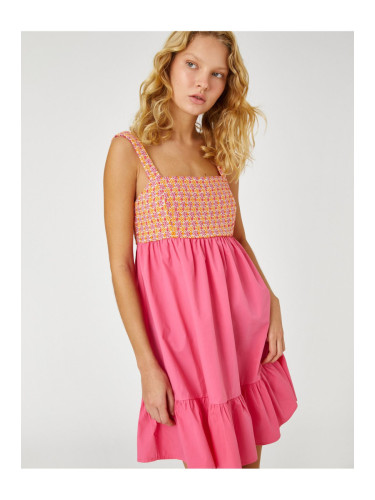 Koton мини рокля с плетене на една кука детайл, къдри и презрамки