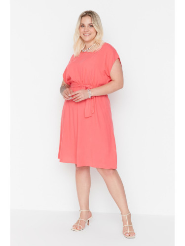 Trendyol крива розова вискоза тъкани рокля с дантела нагоре детайл