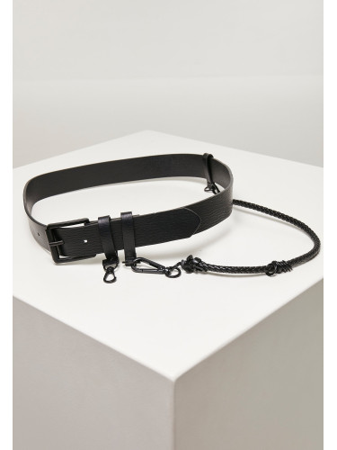 Imitation leather strap with key chain, black