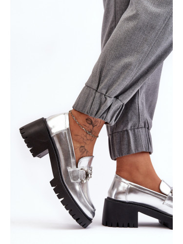 Boto Дамски кожени полуботуши на масивен ток Сребърни Lemmitty