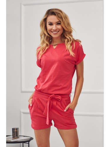 Women's overall with short legs in coral design