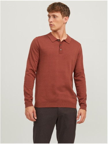 Brick Mens Long Sleeve Jersey Polo T-Shirt Jack & Jones - Men