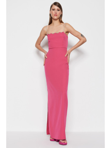 Trendyol вечерна рокля в фуксия облицована тъкани лъскави камъни вечерна рокля