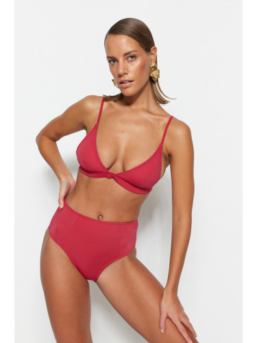 Модерен винен червен триъгълник висока талия бикини комплект от две части