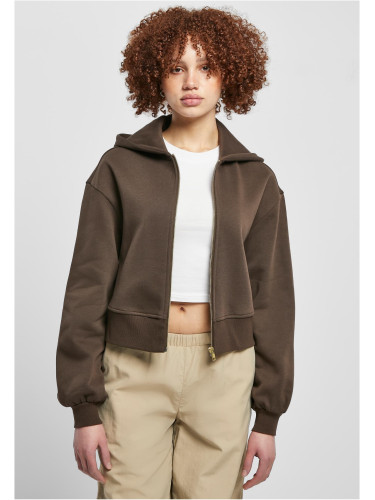 Women's short oversized jacket with zipper brown color