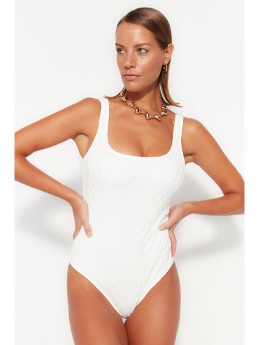Trendyol Ecru квадратно деколте текстурирани бански