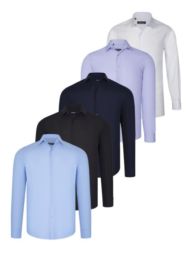 FIVE SET G726 DEWBERRY SHIRT-BLACK-WHITE-NAVY BLUE-BLUE-LILAC