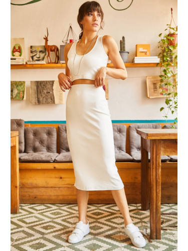 Olalook Women's White Top and Bottom Lycra Camisole Set