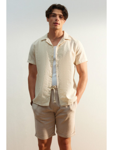 Trendyol Beige Regular Fit Textured Summer Linen Look Shirt