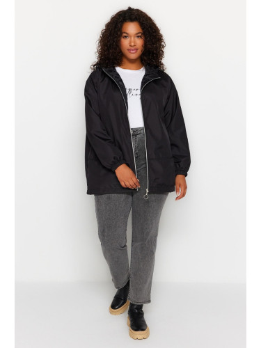 Trendyol крива черен широк годни качулка водоотблъскващо палто