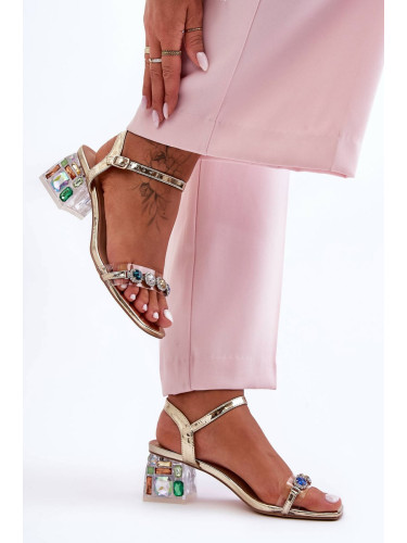 Women's heeled sandals with gold SBarski crystals