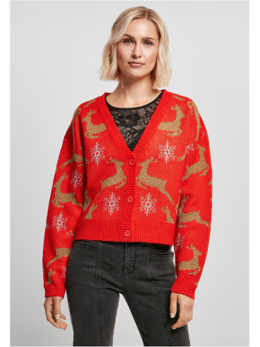 Women's Short Oversized Christmas Cardigan Red/Gold
