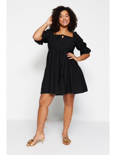 Trendyol крива черна дантела нагоре подробни тъкани рокля