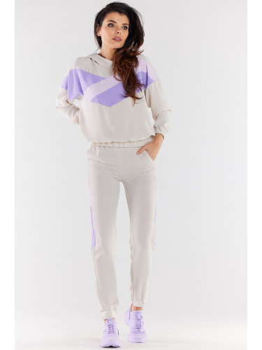 Awama Woman's Sweatshirt A497 Beige/Violet