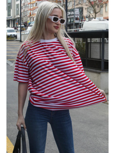 Madmext Red Striped Crew Neck T-Shirt