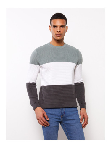 LC Waikiki Crew Neck Long Sleeve Color Block Men's Knitwear Sweater