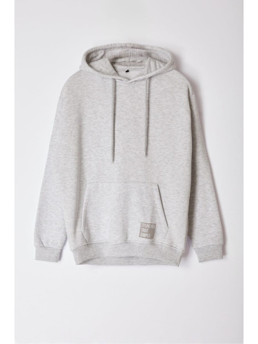 Trendyol Grey Oversize/Wide Cut Hooded Labeled Fleece/Warm Sweatshirt