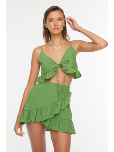 Trendyol Green Woven Frill blouse and Skirt Set