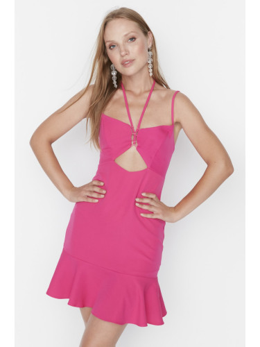 Модерна тъмна фуксия Подробна вечерна рокля