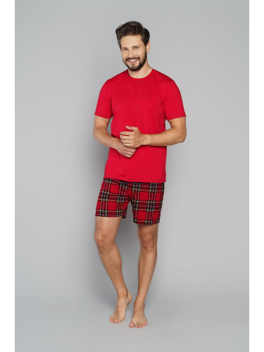 Men's pyjamas Narwik, short sleeves, short legs - red/print