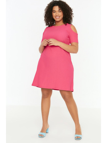 Trendyol крива Fuchsia A-линия трикотажни прозорец / изрязани подробни рокля