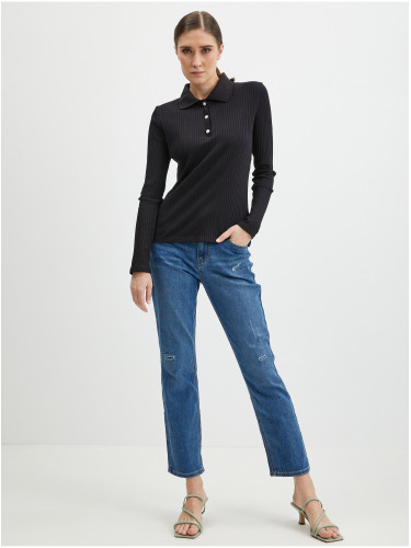 Orsay Women's Black Ribbed Polo T-Shirt - Women's