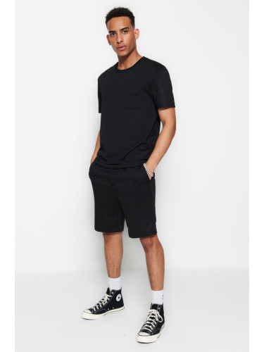 Trendyol Black Men's Regular/Regular Cut Tshirt-Shorts Cotton Tracksuit Set