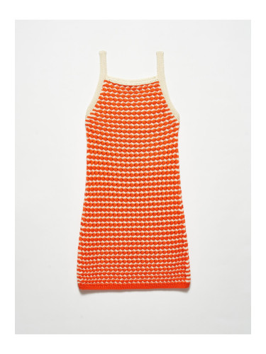 Dilvin 90115 Дебела текстурирана пуловер рокля-оранжево