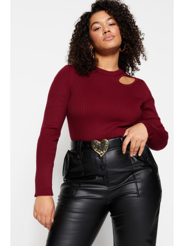 Trendyol Curve Plum Cut Out Detailed Crew Neck Thin Knitwear Sweater