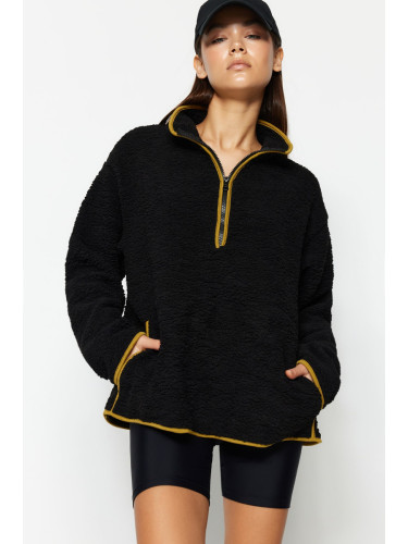 Trendyol Black Plush Knitted Sports Sweatshirt