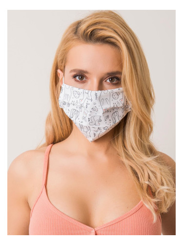 White reusable protective mask with print