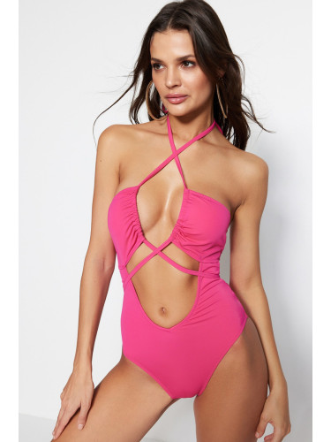 Trendyol Fuchsia кръст вратовръзка изрязани / прозорец редовни крак бански