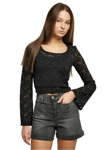 Women's Cropped Lace Longsleeve Black