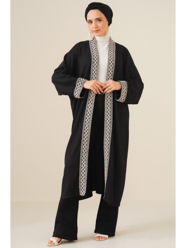 Bigdart 5865 Knitted Long Kimono with Embroidery - Black