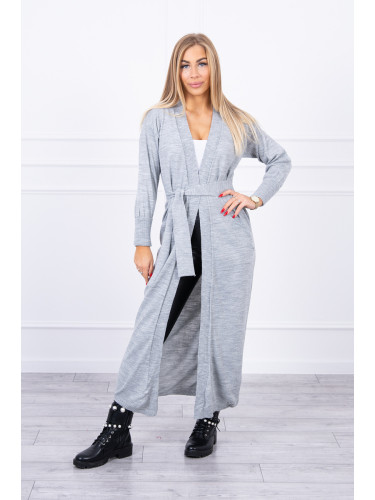 Long sweater with waist tie gray color