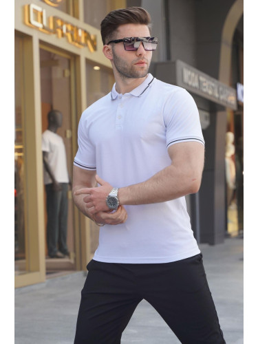 Madmext Men's White Polo Neck T-Shirt 6113