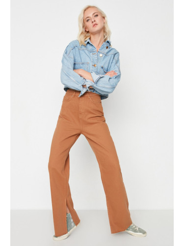 Trendyol камила цепка висока талия широк крак дънки панталони