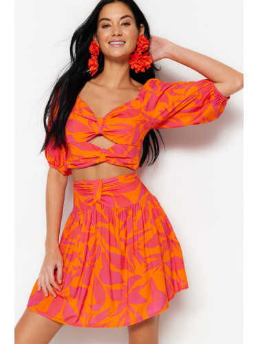 Trendyol Floral Pattern Woven Cut Out/Window Blouse and Skirt Set