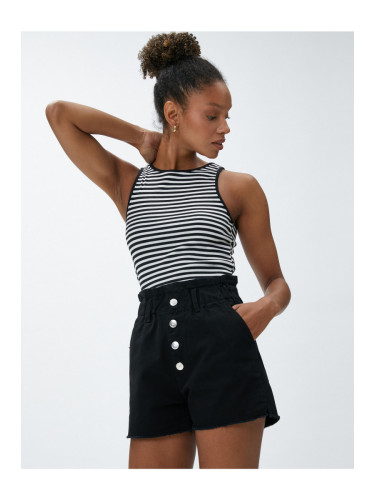 Koton High Waist Denim Shorts Pocket Elastic Buttoned