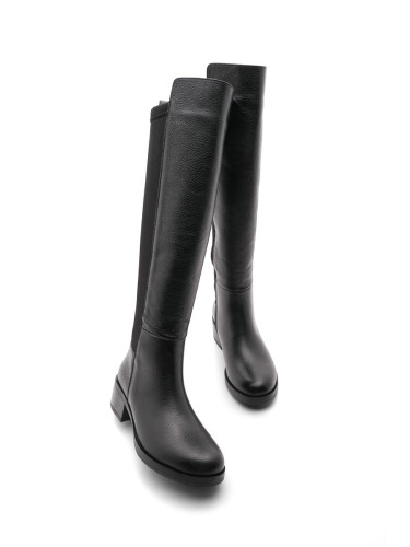 Marjin Women's Genuine Leather Daily Boots With Elastic Stretch Stretch Knee Length Forced Black.