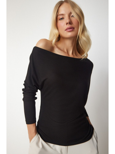 Happiness İstanbul Women's Black Boat Neck Knitwear Blouse