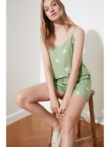 Trendyol Green Star Rope Strap Viscose Woven Pajama Set