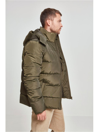 Puffer jacket with hood dark olive