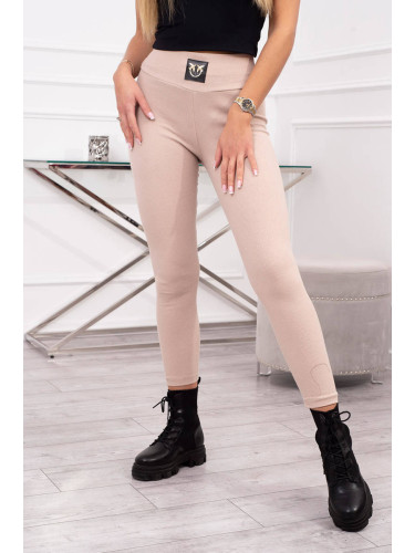 Ribbed high-waisted leggings light beige