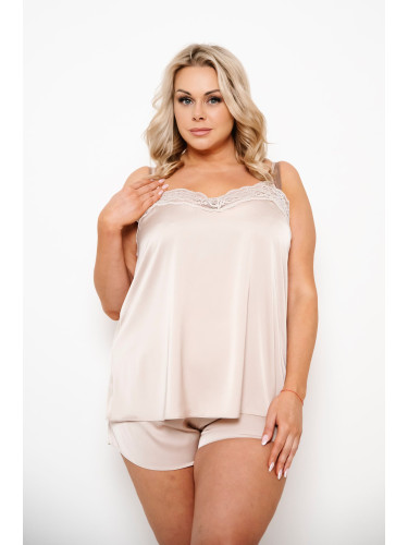 Women's pyjamas with narrow straps, shorts - beige