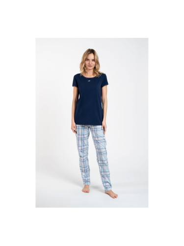 Glamour women's pyjamas, short sleeves, long pants - navy blue/print