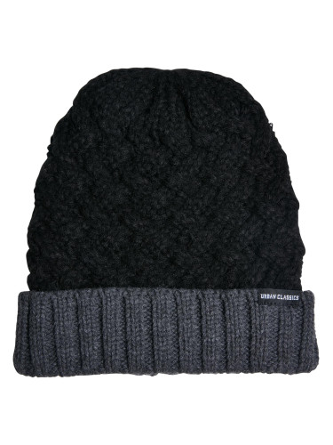 Braid Knit Beanie Black/Heather Grey