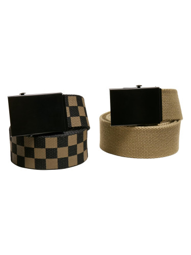 Check And Solid Canvas Belt 2-Pack olive/black