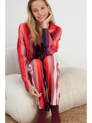 Trendyol Multicolored Striped Shirt-Pants Viscose Woven Pajamas Set