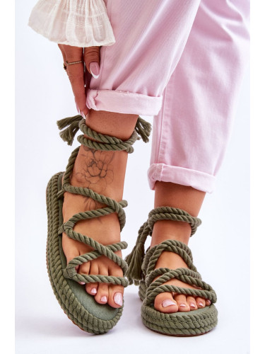 knotted sandals on a massive platform green can't wait